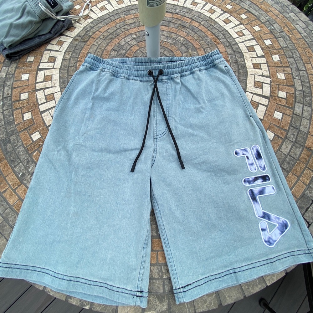 FILA SPORT Denim Drawstring Knee-Length Shorts